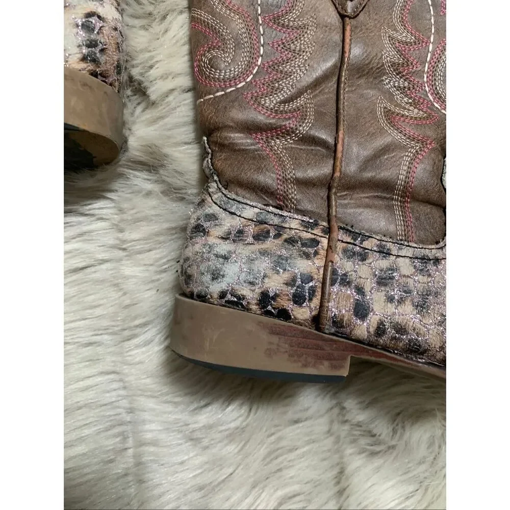 Roper Little Girls Leopard Pink Glitter Cowboy Boots Size 1